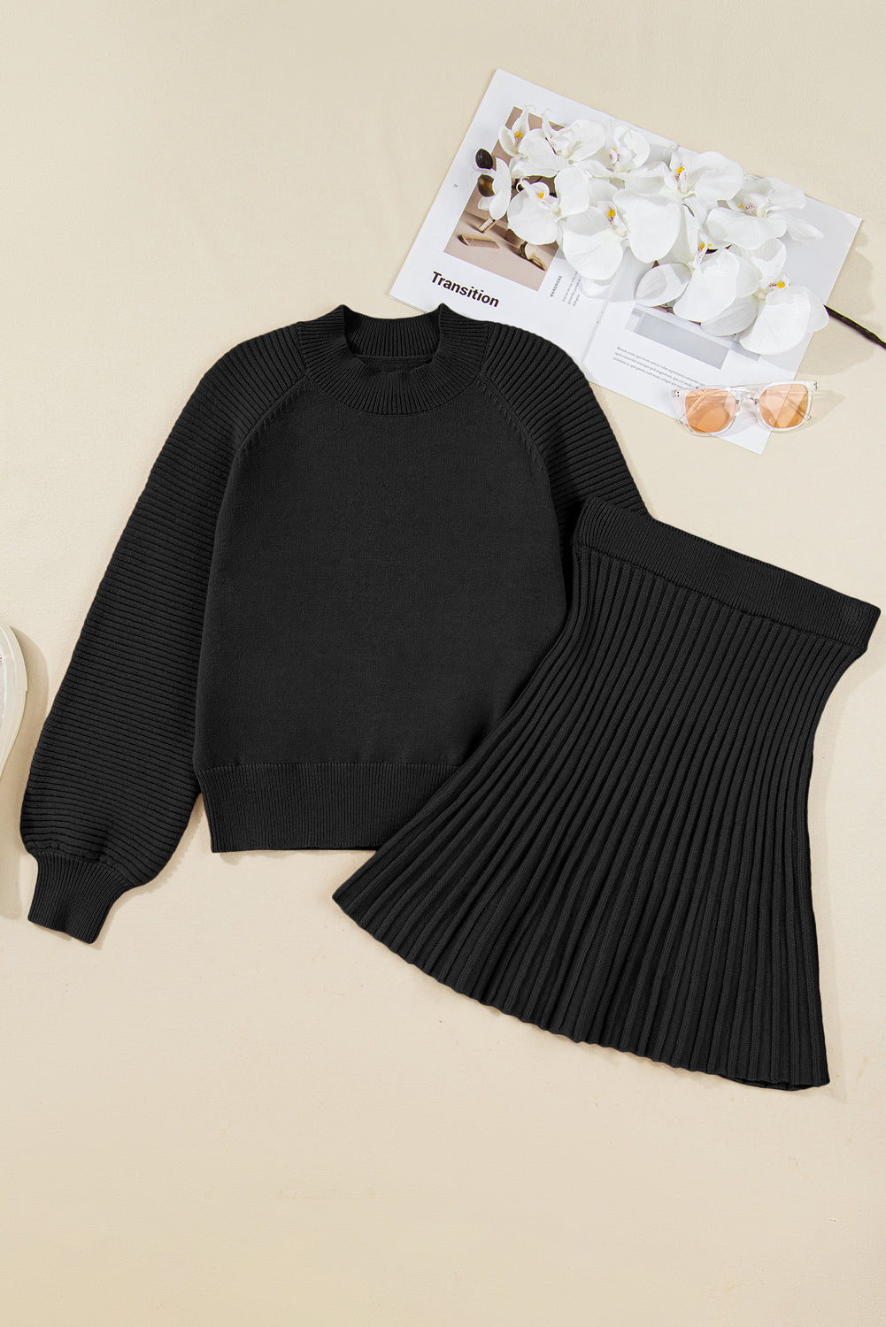 Black sweater set close up