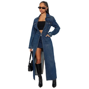 Denim Drama Maxi Trench Coat