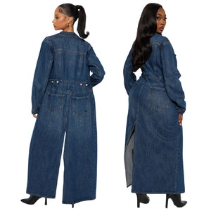 Denim Drama Maxi Trench Coat