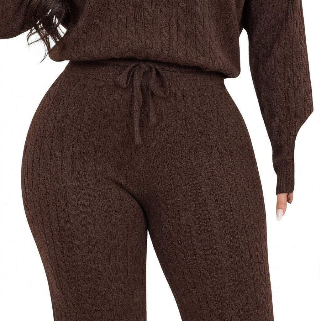 Chocolate Ribbed Knit Lounge Set