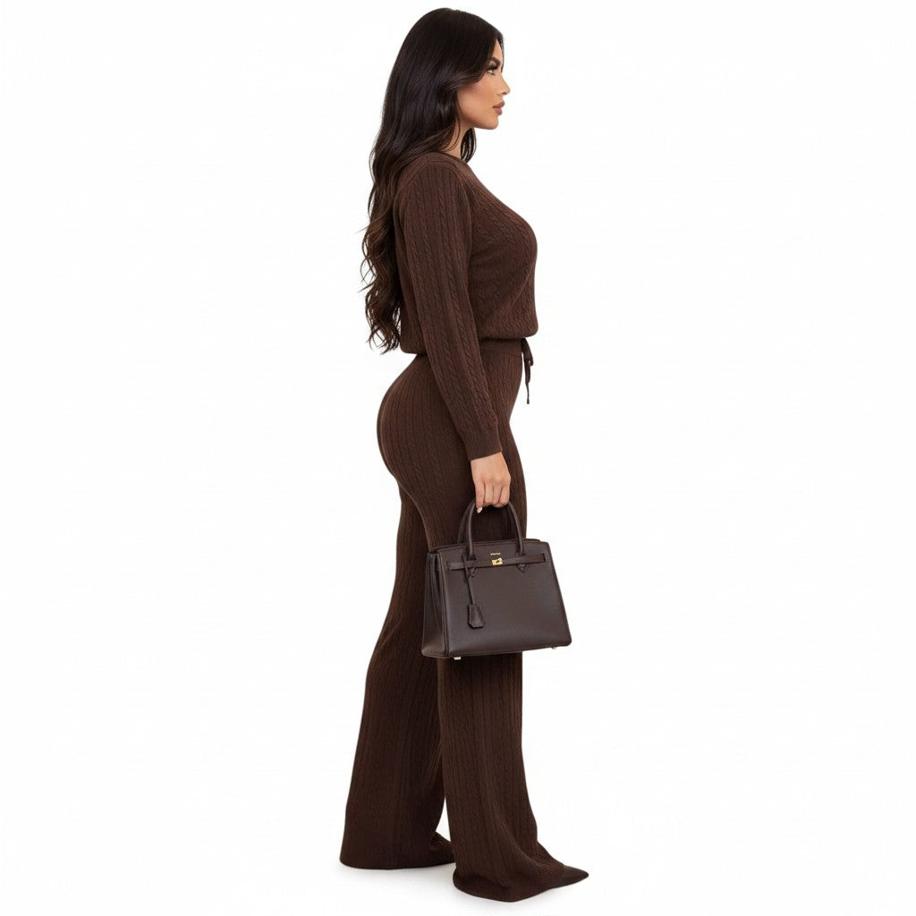 Chocolate Ribbed Knit Lounge Set
