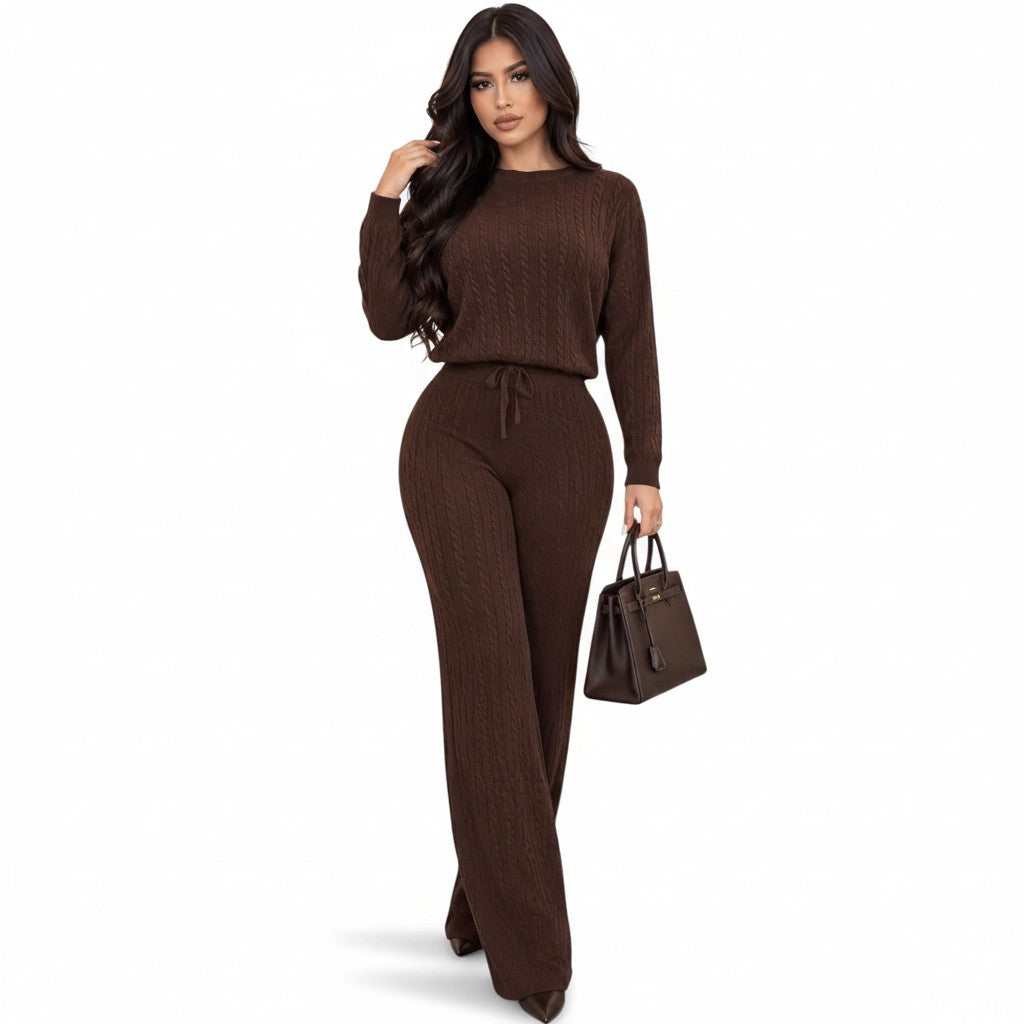 Chocolate Ribbed Knit Lounge Set