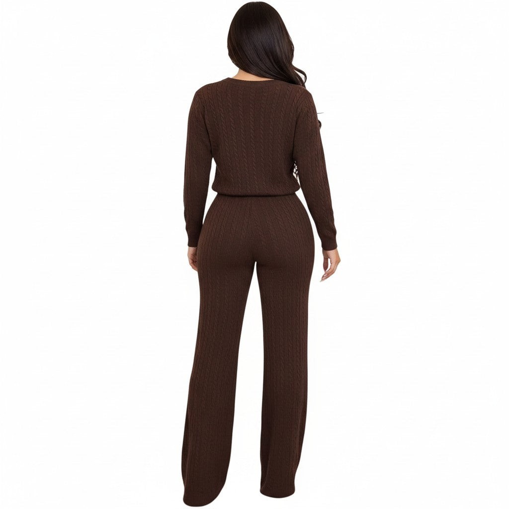 Chocolate Ribbed Knit Lounge Set