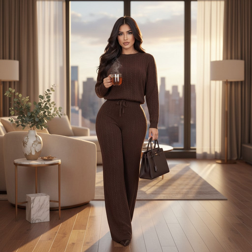 Chocolate Ribbed Knit Lounge Set
