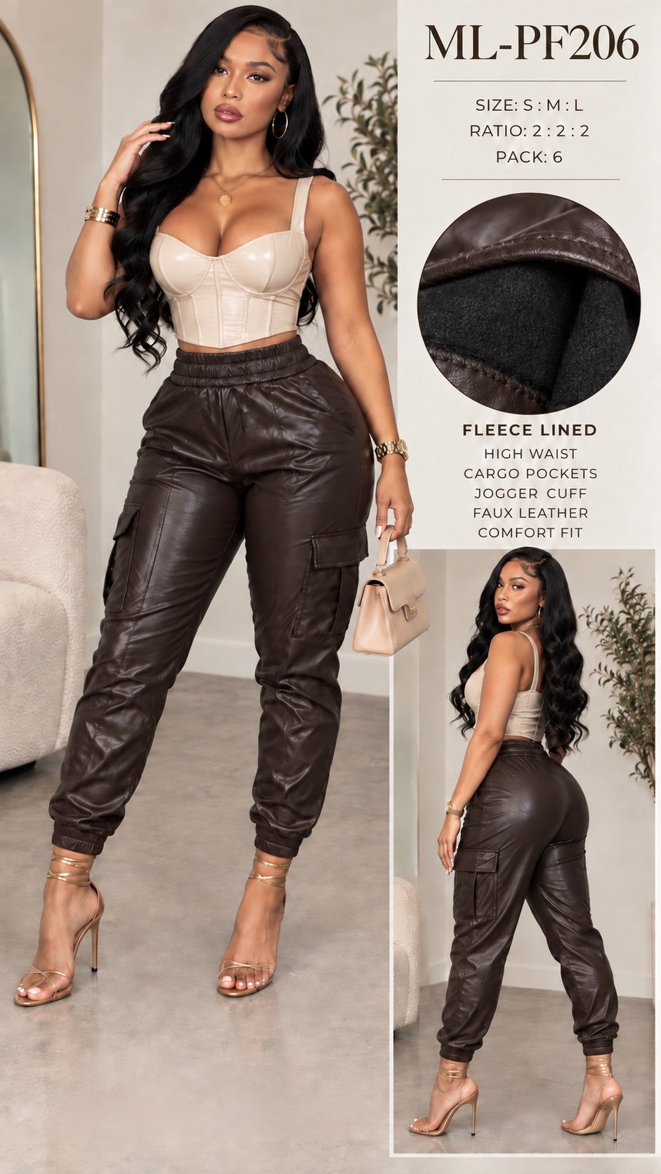 Fleece-Lined Faux Leather Pants