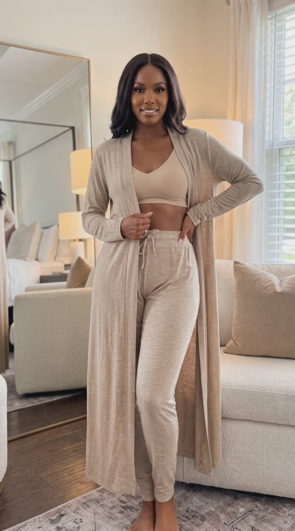 Parchment Long Cardigan & Skinny Pants Set