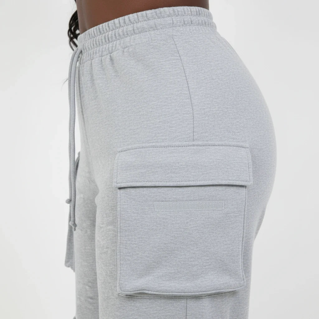 Swerves & Curves Boutique grey cargo sweatpants with a drawstring waist and side pocket detail